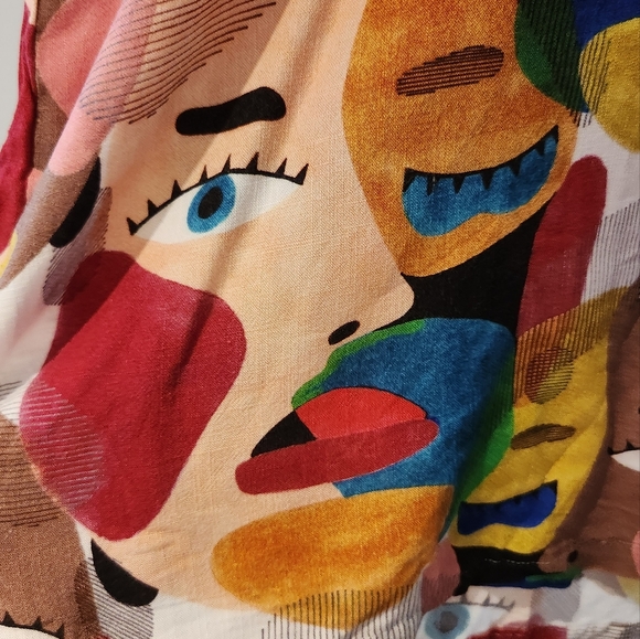 OGE AJIBE‎ M multicoloured abstract faces wearable art Canadian Rayon Picasso - Picture 12 of 16